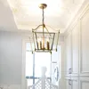 Lampes suspendues américain créatif salle à manger lustre en fer forgé rétro doré carré lampe nordique verre chambre d'enfants