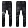 Jeans Skinny Noir Stretch Pour Hommes Biker Slim Genou Déchiré Avec Trou Pulvérisation Sur Lettre Peinture Homme Pantalon Splash Designer Distressed Motor Fit