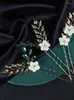 Headpieces Golden Leaf Flower Hairpins Green Rhinestone Women Vintage Bridesmaid Gift Wedding Hair Accessories Bridal Hairclip