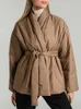 レディースダウンパーカス女性冬冬のパーカーコート2022ファッションキルトベルト厚い温かい綿ジャケットコートベージュメスアウターウェア衣類T221011