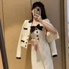 Tweede stuk jurk bijgesneden witte tweed jas elegante bodycon suspender plaid sets Koreaanse mode winterkleding jas vrouwen 221010