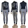 J2747 Autumn New Letter Printed Tracksuits For Womens Long Sleeve Cardigan Zipper Tops Coats And Sports Pants Brand 2 Piece Sets