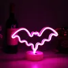 Tabela de sinal de néon Lâmpada de lâmpada de morcego rosa Sinais de luz LED Night Lamps Art Aesthetic Decoration Bedroom para presente de festa de Halloween