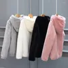 Women's Fur Imitation Winter Grass Mink Faux Coat Ladies Artificial Hooded Soft Solid Color Women's Jacket