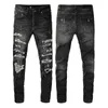 Designer jeans f￶r man Biker Mens Pants Slim Stretch Skinny Ejressed Motorcykel Patch Denim Fit With Holes Hip Hop Streetwear Straight Leg