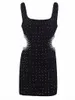 Casual Dresses A Line Mini Evening Party Dress Women Sexy Black Hollow Out Tweed Pearl Sleeveless Fashion Elegant
