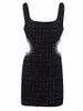 Tweedelige jurk Casual jurken Jacuqeline A Line Mini Avond Party Vrouwen Sexy Black Hollow Out Tweed Pearl Mouwloze mode Elegant XBFR