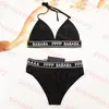 Sexy Neckholder-Bikini-Set mit hoher Taille, Damen-Badeanzug, Brief, Logo, Bademode, Damen-Unterwäsche