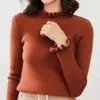 Women's Sweaters Autumn And Winter Women Wool Sweater Lace Half High Neck Solid Elastic Slim Knit Bottomed Blouse