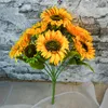 Faux Floral Greenery SunMade 7Heads Luxury Large Sunflower Bouquet Artificial Flowers Fall Decor Flower Pots Decorative Living Room Decoration 221010