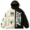 メンズダウンパーカーメンズウィンターパーカージャケットYin Yang Skeleton Print Streetwear Outwear Harajuku Padded Jackethooded loose Warm Coat Unisex221010