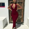 Casual Dresses Sexig fest Kvinnor Elegant lång klänning Halter Plunging Deep V Neck Backless Skinny BodyCon Sleeveless Solid Overalls