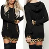 Kvinnors hoodies 2022 Autumn Winter Fashion Women Casual Hooded Long-Sleeved Leopard Mini Dress Loose Pullover Sweatshirt Dresses