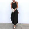 Casual Dresses Women Dress Summer Sleeveless Retro Halter Solid Beach Long Round Neck Sling Fashion Clothes