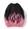 Men's Sweaters Hip Hop Pullover Men Women Blue Pink Fire Flame Knitted Oversized Harajuku Streetwear Tops Casual Couple G221010