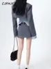 Платье с двумя частями cjfhje осенние элегантные юбки набор женская офисная леди ломбанка мини -костюм повседневный дизайнер с длинным рукавом 221010