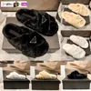 Luxury Wool Slides Designer Slippers Soft Warm Fur Enameled triangle Crossover Fashion womens shoes Black White Begin with original box shoe bag lady sandals