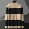 Men's Sweaters Plus Size Black Loose Cardigan Trendy Khaki Striped Korean Fashion Color Contrast Pocket Knit Sweater G221010