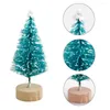 Juldekorationer 24 st mini sisal flaskor borste träd Santa Snow Frost Village Xmas Tree Decor Strip med vit gränsnavidad