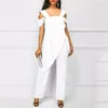 Kvinnors tvåbitar byxor Europa Amerika kortfattade sexiga eleganta stropplösa fast färg asymmetriska bekväma jumpsuit plus size woman