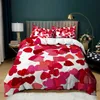 Yatak takımları oda dekor ev yatak takımları 23pcs kırmızı kalp baskı kraliçesi yastık kılıfı nevresim set polyester yatak clothes 221010