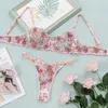 Bras Sets Biiggxx Seamles Underwear Sexy Lace Flower Embroidery Bra And Panty Three Point Ultra Thin See Through Lingerie Set 221010