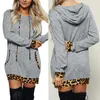 Kvinnors hoodies 2022 Autumn Winter Fashion Women Casual Hooded Long-Sleeved Leopard Mini Dress Loose Pullover Sweatshirt Dresses