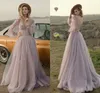 Schatz-Flieder-Tüll-A-Linie-Hochzeitskleid mit langen Ärmeln und 3D-Blumen-Brautkleidern im Boho-Stil nach Maß Abiti Da Sposa Vestido De Novia