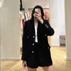 Womens Two Piece Pants Office Ladies Twopiece Set Black Vintage Woolen SingleBreasted French Brand Elegant Shorts Suit 221010