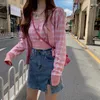 女性用セーター秋の女性ニットコートY2K長袖ピンクスイートペシルレイズ女性用の短いカーディガンボタンアップ韓国のファッションムージャー