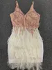 2022フェザーレーヨン包帯ドレスエレガントなナイトクラブパーティーセクシードレスファッションVネックスリムな女性服用の短いドレス