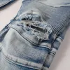 Men Designer jeans grote en lange broek met gat -denim voor man mager rock fietser slanke fit blauwe hiphop herenge buckle lange rechte ritssluiting