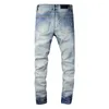 Herren-Jeans, kniezerrissen, Slim-Fit, Skinny-Jeans, für Männer, die Biker-Baggy-Denim, Stretch-Distressed-Motorrad-Jeans, männliche Passform, trendiger langer, gerader Reißverschluss tragen