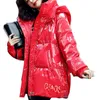 Parka d'hiver pour femme 2021 populaire épais mode dorure poche lettre impression fermeture éclair brillant Parka noir rouge manteau élégant femme T221011