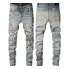 Designer Mens Skinny Rip Denim Jeans for Man Slim Black Biker Paint Splatter Jeans Straight Hip Hop Stretch Distressed Motorcycle Patch Rock