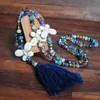 Beaded Necklaces 9 Color Beads Crystal Necklace White Turquoise Bow Sweater Chain Hand Beaded Colorf Tassel Long Drop Delivery 2021 Dhsac