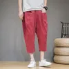 Herrbyxor baggy bomullslinne harem byxor m￤n koreanska vintage fasta m￤n kvinnor hiphop plus storlek bred ben pantalon streetwear 221010