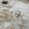 Sängkläder sätter blommor broderi sängkläder set lyxig vit prinsessa bröllop sängkläder fast färg täcke täcke lakan kuddväskor bomull 221010