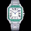 Carier Silver Cz Diamonds Watch BP Factory Men Luxury Watches Green Bezel Rainbow Roman Numerals Missfox Square Automatic Eta8215 Movement Full Iced Out Wristwatch