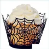Bakning formar halloween cupcake omslag kakedekoration muffin fodral brickor spindelweb laser snitt pappersfoder innehavare party droppe delive dhzn7