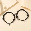 Link Bracelets Handmade Key Lock Couple Bracelet For Women Men Charm Adjustable Punk Heart Magnetic Braided Rope Fashion Jewelry