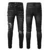 Black Skinny Jeans Stretch For Mens Biker Slim Knee Ripped With Hole Spray on Letter Paint Man Pant Splash Designer Distressed Motor Fit