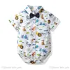 Rompers Baby OnesiesBodysuits Closes Infant Summer Cartoon Print Ovalls Ovalls Bow Tie Gentleman Shortleeved Suit E7616