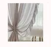 Curtain French Style Sheer Tulle For Living Room Elegant Light Gray Voile Window Valance With Lace Chiffion Solid Drapes