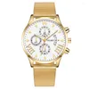 Montres-bracelets Montre de luxe pour hommes Mode Bracelet en alliage d'or Trois yeux Calendrier Romain Numérique Ultra Mince Cadran Quartz Reloj Hombre