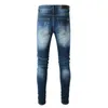 Mens Jeans Blue med brev beskuren n￶dst￤llda designerbyxor f￶r man Slim fit reparerad Lin Chino Stretch Thin Denim Tappered Long Straight