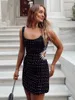 Casual Dresses Jacuqeline 2022 A Line Mini Evening Party Dress Women Sexy Black Hollow Out Tweed Pearl Sleeveless Fashion Elegant2594