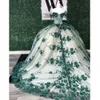 Robe De Quinceanera vert émeraude à épaules dénudées princesse Vestidos De XV Anos 3D fleurs dentelle cristal bal doux 15 robe De reconstitution historique