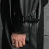 Hommes en cuir Faux Mauroicardi printemps automne Long noir surdimensionné Trench manteau goutte épaule ceinture manteaux pour 221010