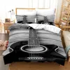 Bedding sets Guitar Queen Duvet Cover Rock Music Theme Bedding Set Grunge Color Splashed Brick Wall Background Electronic Guitar Mics Design 221010